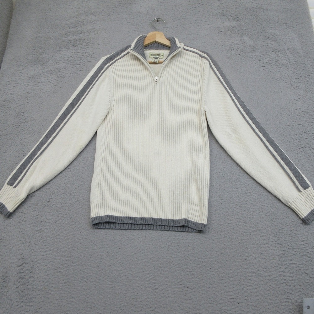American Rag Ribbed Quarter Zip Sweater Mens M Ivory Striped Preppy Heritage